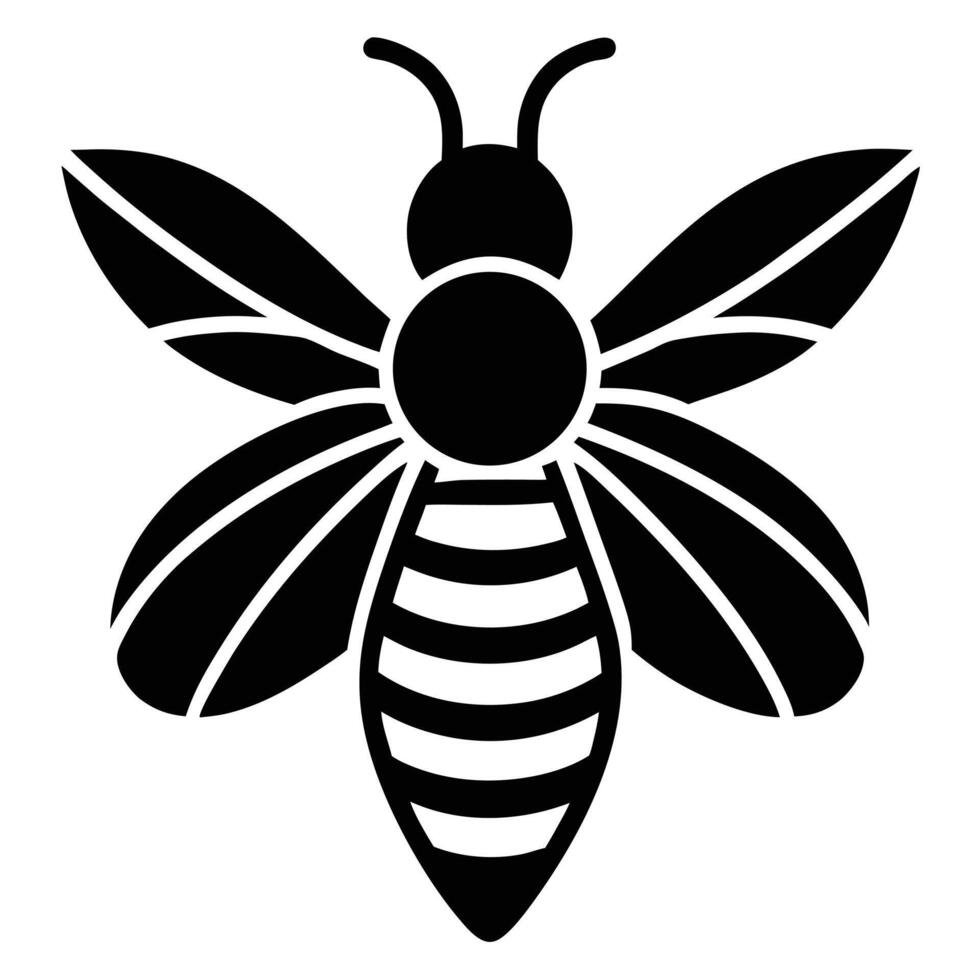 Stylized Black and White Bee Illustration with Detailed Wings and Segmented Body vector