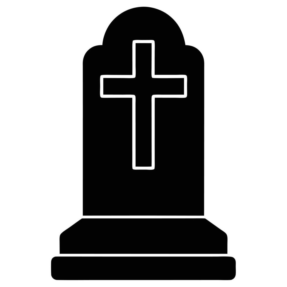 Black and White Tombstone Depicting a Cross, Cemetery, Grave Marker Symbol Illustration vector