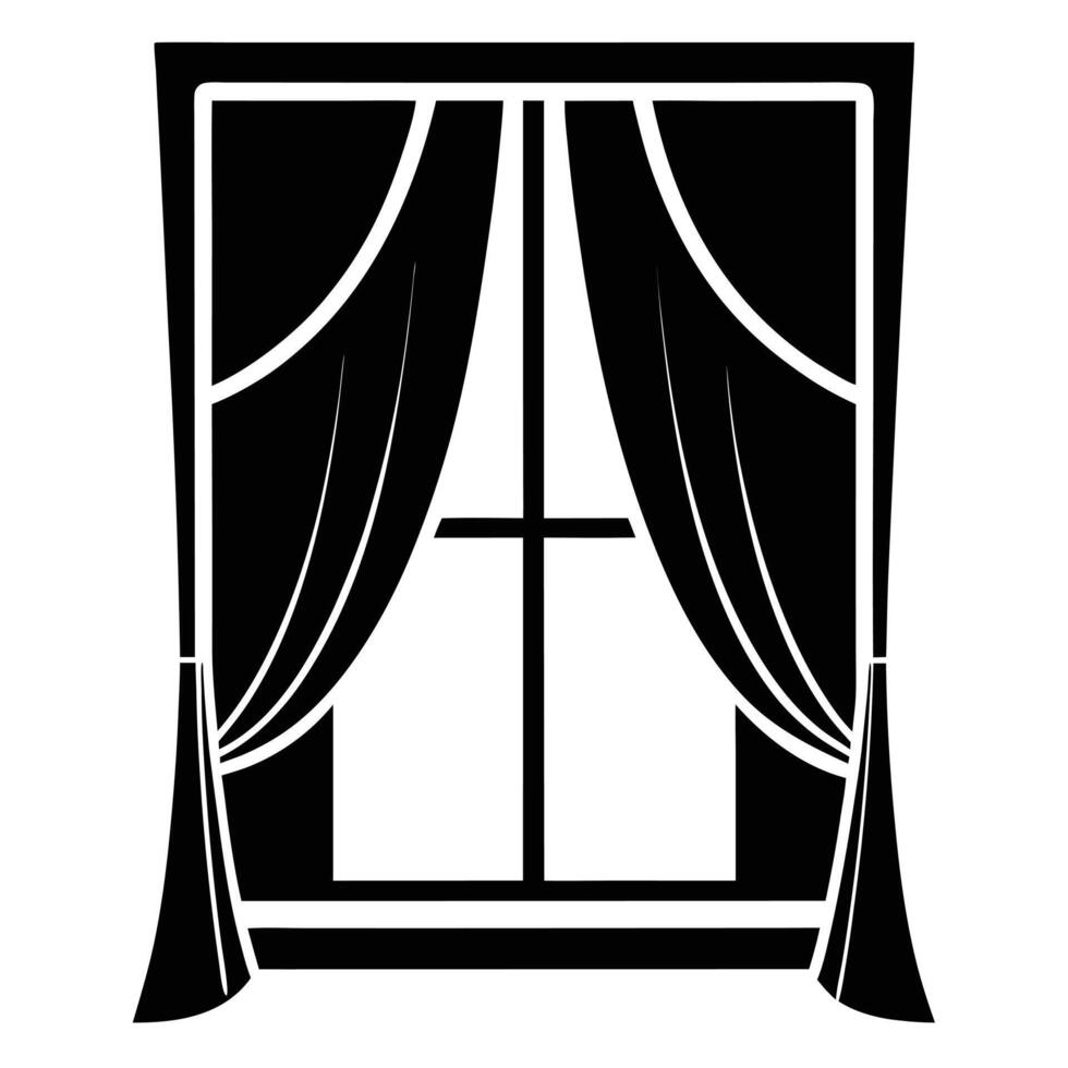 Stylized Window with Curtains Illustration in Black and White Design vector