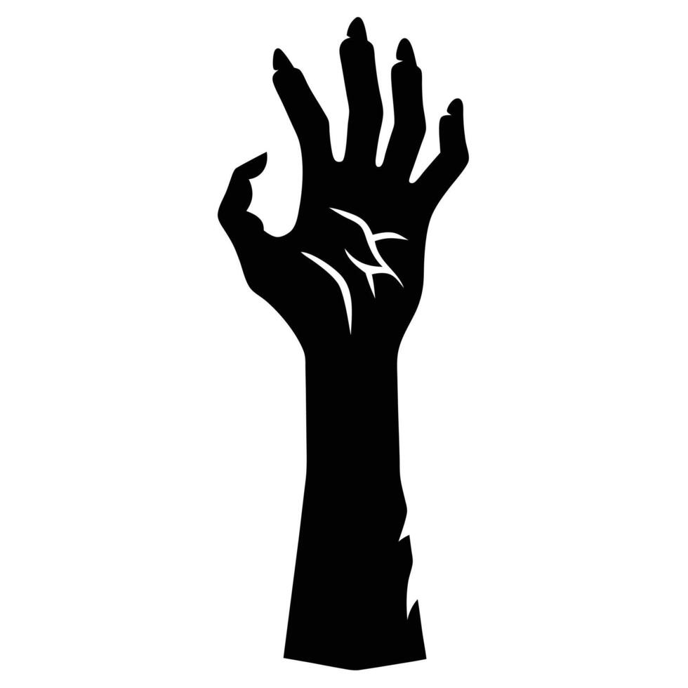 Silhouette of a Zombie Hand Reaching Upwards with Long Nails and Scars vector