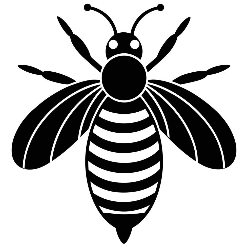 Striking Black and White Honey Bee Illustration With Detailed Stripes and Wings vector