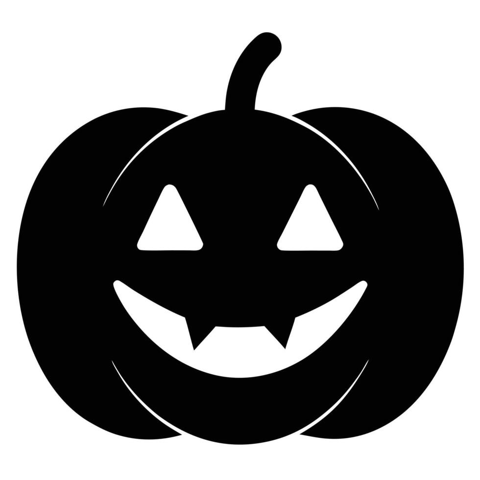 Silhouette Smiling Halloween Pumpkin with Fangs and Triangular Eyes on White Background vector