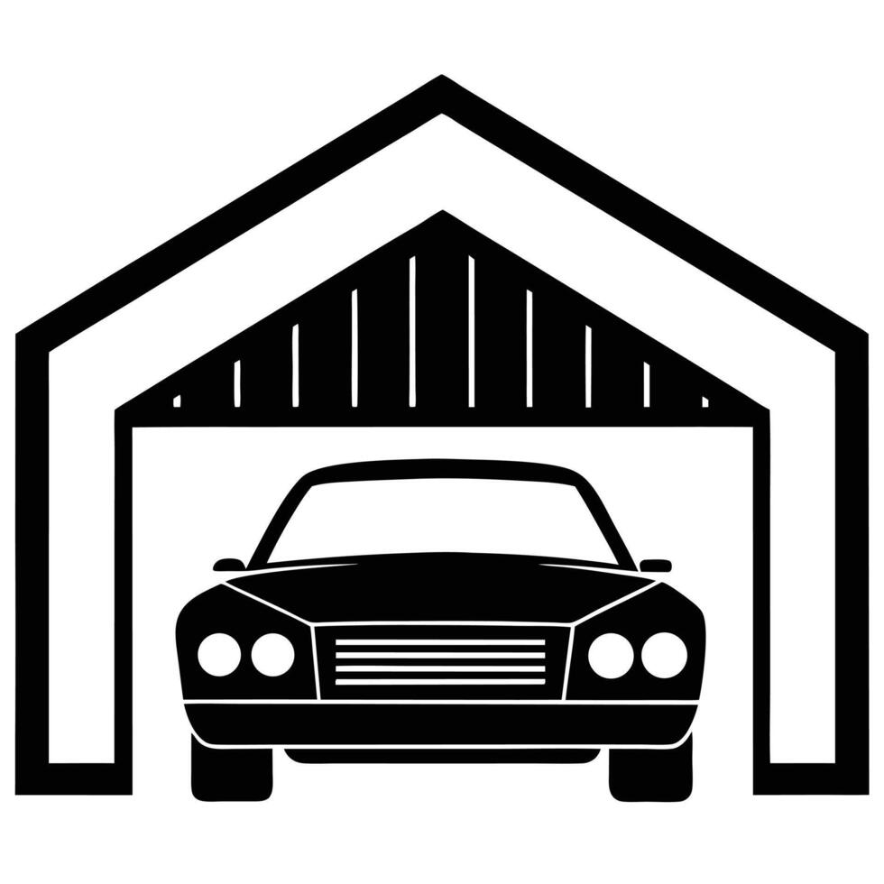 Car Inside Framed Garage Icon Vehicle Storage and Protection Concept Art vector