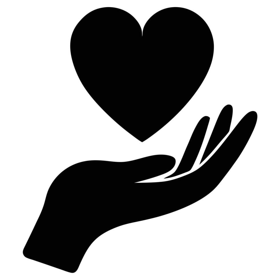 Black Heart Floating Above Open Hand Love, Care, Giving Icon vector