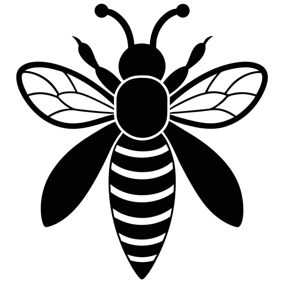Striking Black Silhouette of a Bee with Wings and Striped Abdomen Design vector