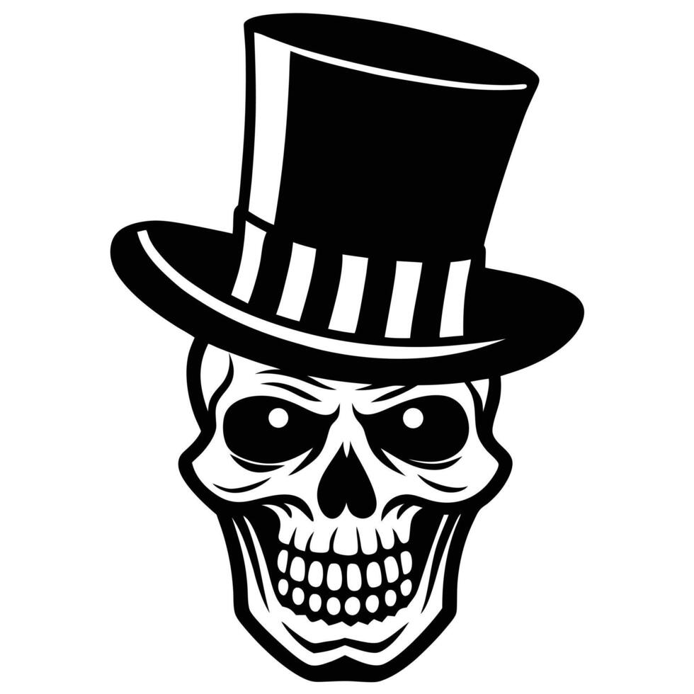 Cartoon Skull Wearing a Black Top Hat Art for Spooky Design vector