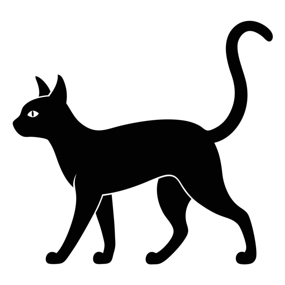 Black Cat Silhouette Walking with Tail Up, Pet Animal Illustration vector