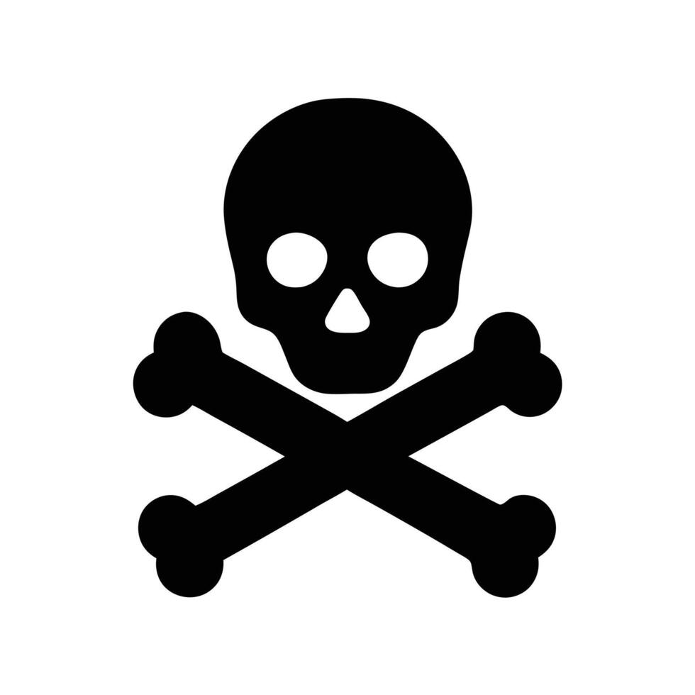 Simple Black Skull and Crossbones Warning Icon on White Background vector