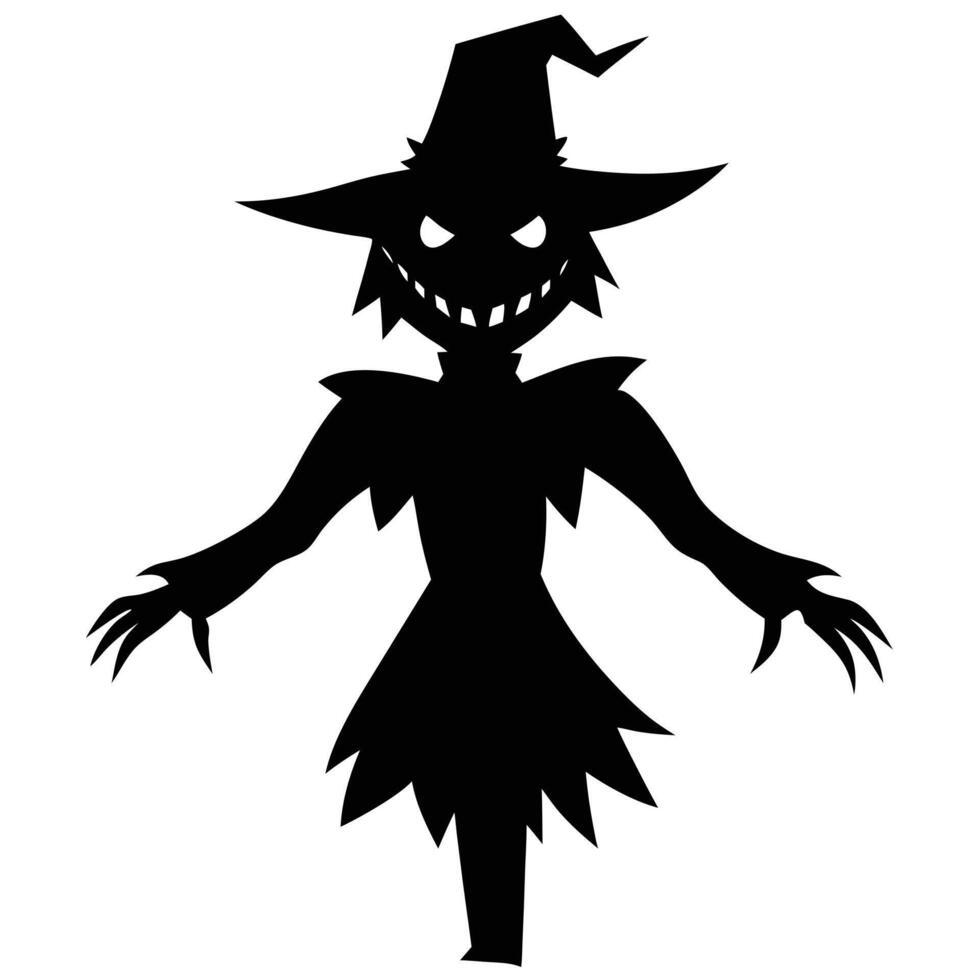 Spooky Scarecrow Silhouette with Witch Hat Illustration for Halloween Designs and Crafts vector