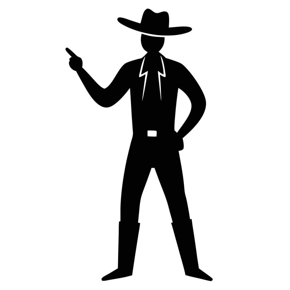 Silhouette of Cowboy Pointing Left Wearing Hat and Boots Western Icon vector