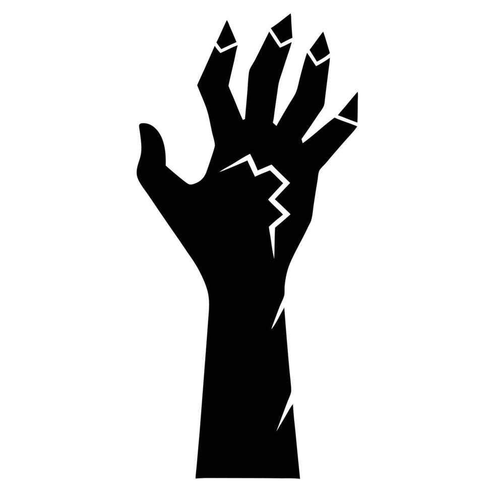 Black Cracked Zombie Hand Reaching Upward Illustration, Halloween Element for Horror Design vector