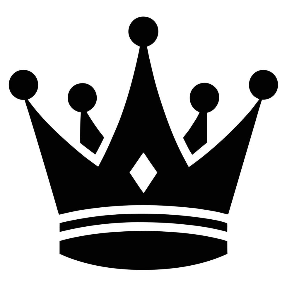Black Silhouette of Ornate Crown with Diamond Shape and Spherical Elements Design vector