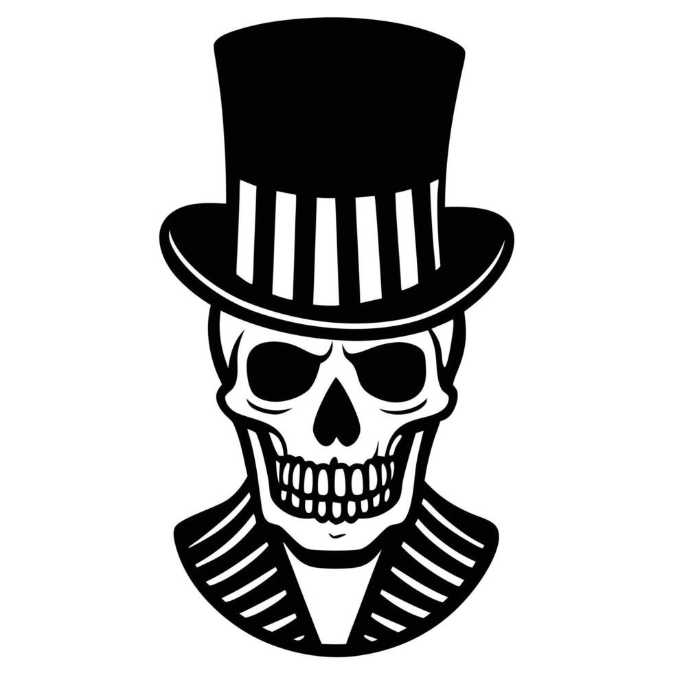 Skull with Top Hat and Striped Suit in Striking Black and White vector