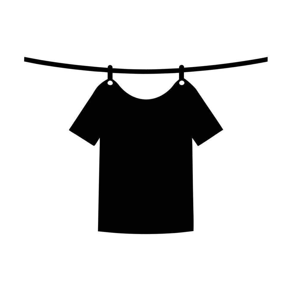 Black TShirt Hanging on Clothesline, Simple Silhouette Illustration for Laundry or Clothing vector