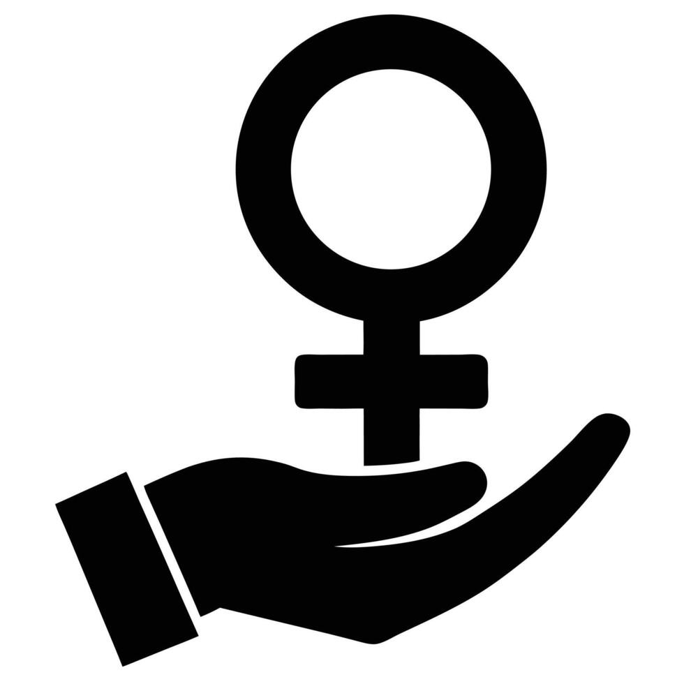 Empowering Women Female Gender Symbol Resting on a Supportive Hand Icon vector