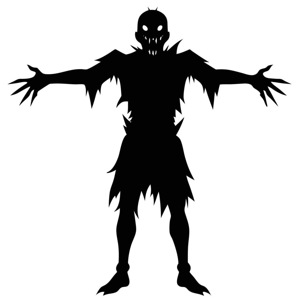 Creepy Black Silhouette of Ripped Zombie with Glowing Eyes and Sharp Teeth vector
