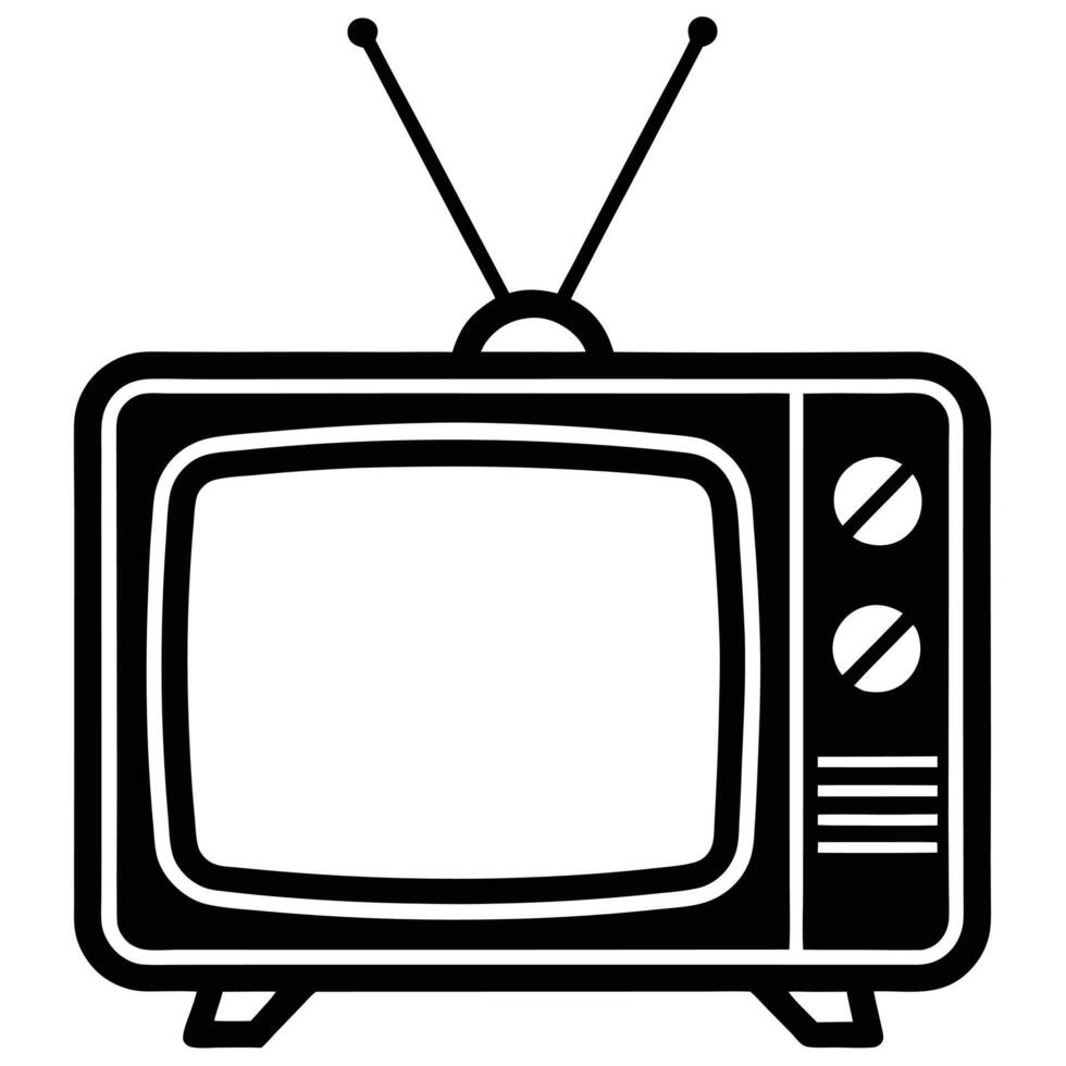 Black and White Illustration of a Retro Television with Antenna and Knobs vector