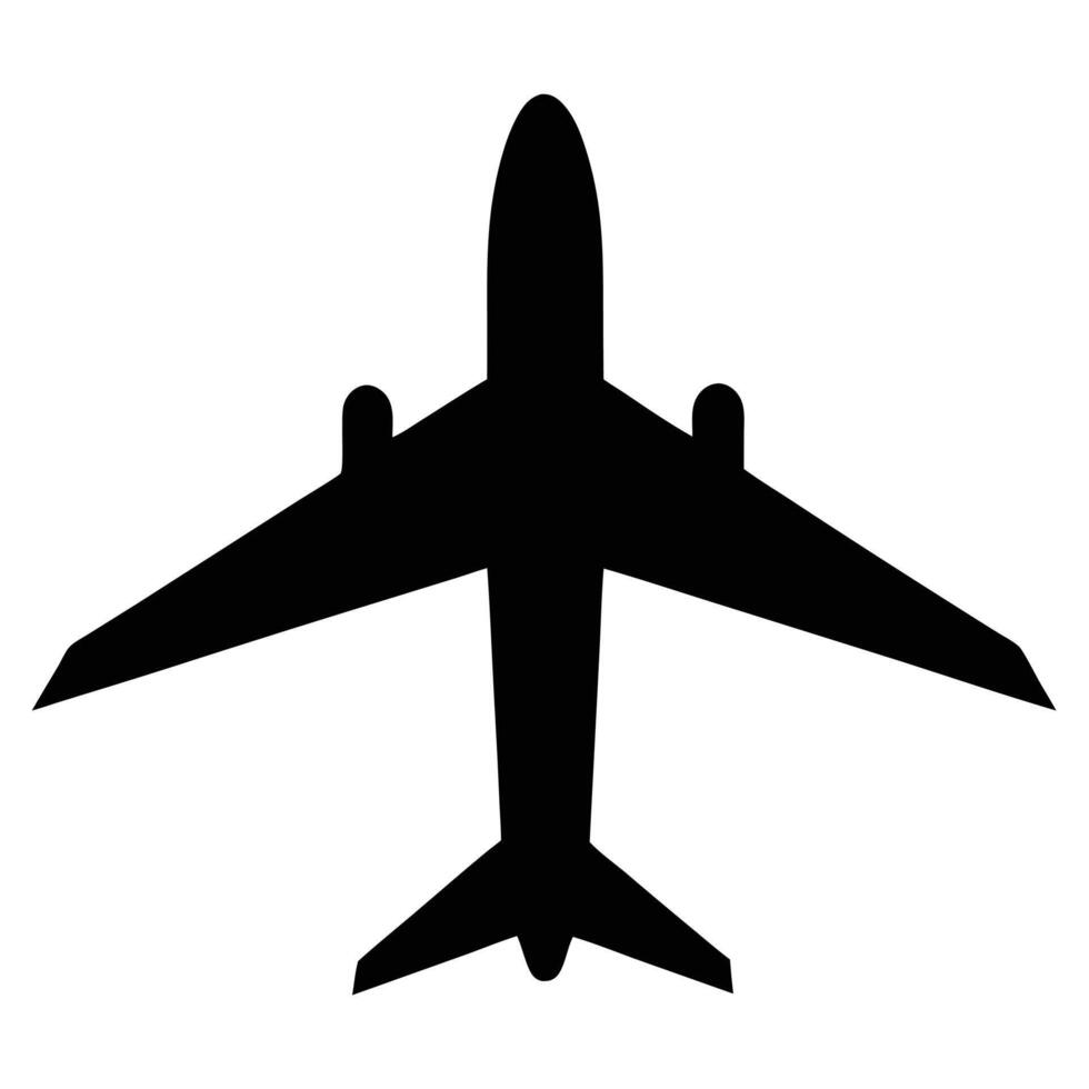 Simple Black Airplane Silhouette Isolated On White Background Showing Flight Transportation Design vector