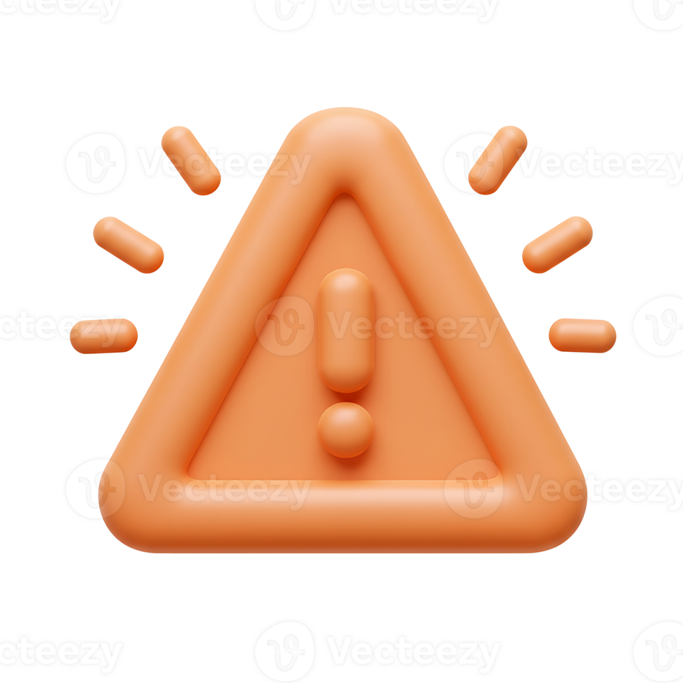 3d rendered orange warning sign with exclamation point alerting users of potential danger or risks png