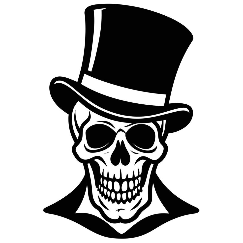 Skull Wearing Black Top Hat With Formal Attire Isolated On White vector