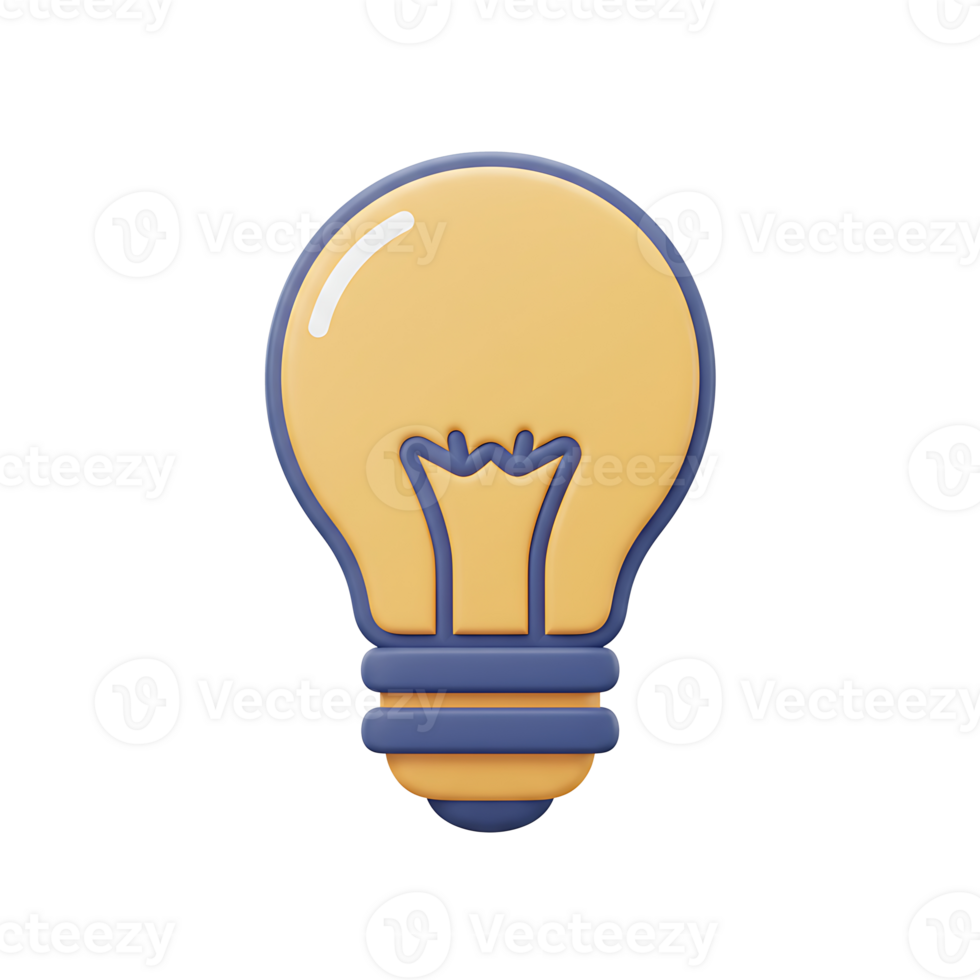 3d render of a yellow and blue cartoon light bulb for creative idea and innovation concepts png