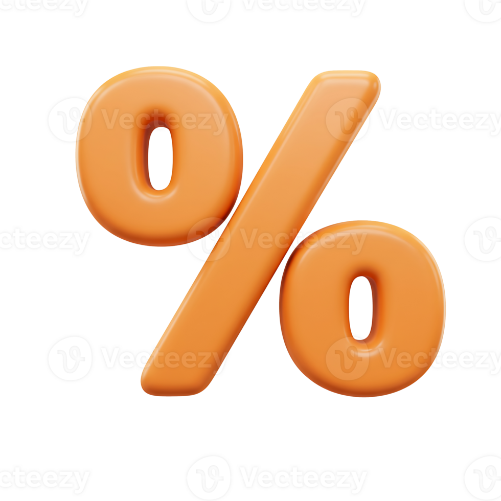 Isolated 3d render of a percentage sign in orange color representing discounts and promotions png