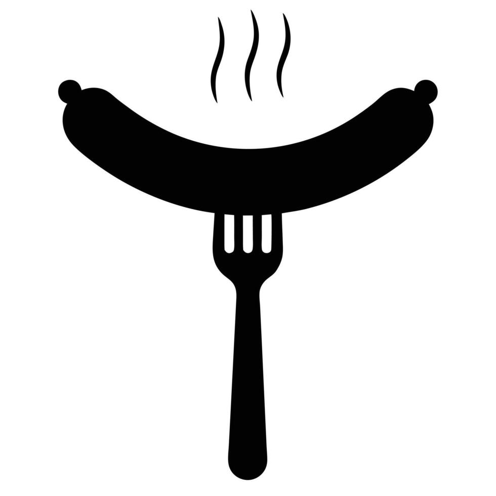 Steaming Black Sausage on Fork, Food Icon, Simple Illustration vector
