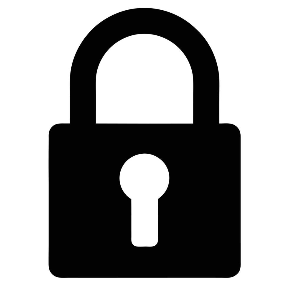 Simple Black Padlock Icon with Keyhole Shape Isolated on a White Background vector