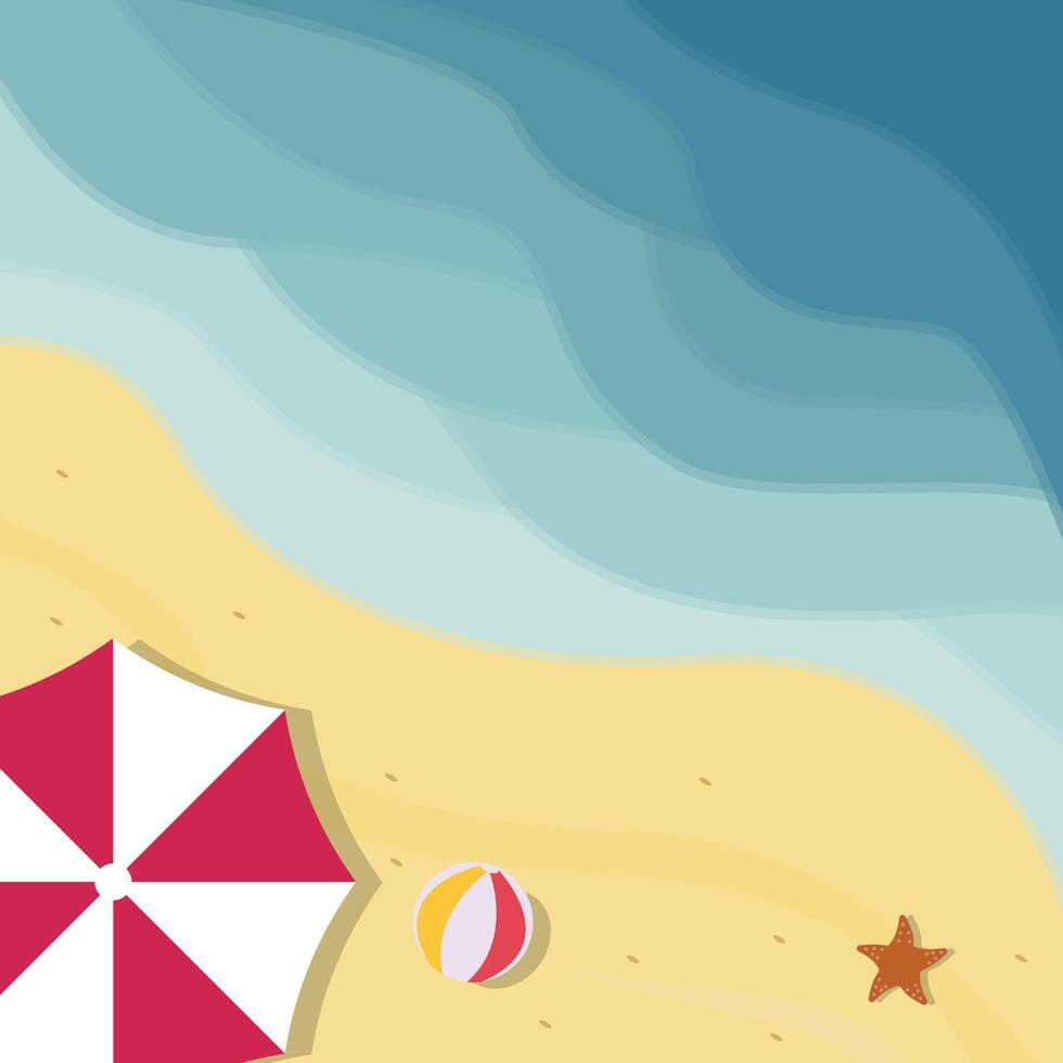 beach or island landscaped illustration template graphic design . sea and nature with umbrella and beach ball starfish view sign or symbol for adventure and wanderlust travel business vector