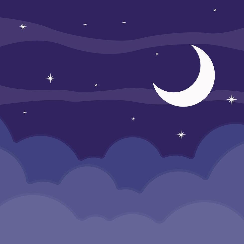 lunar sky night landscaped illustration template graphic design . moon and nature night view sign or symbol for adventure wanderlust travel business vector