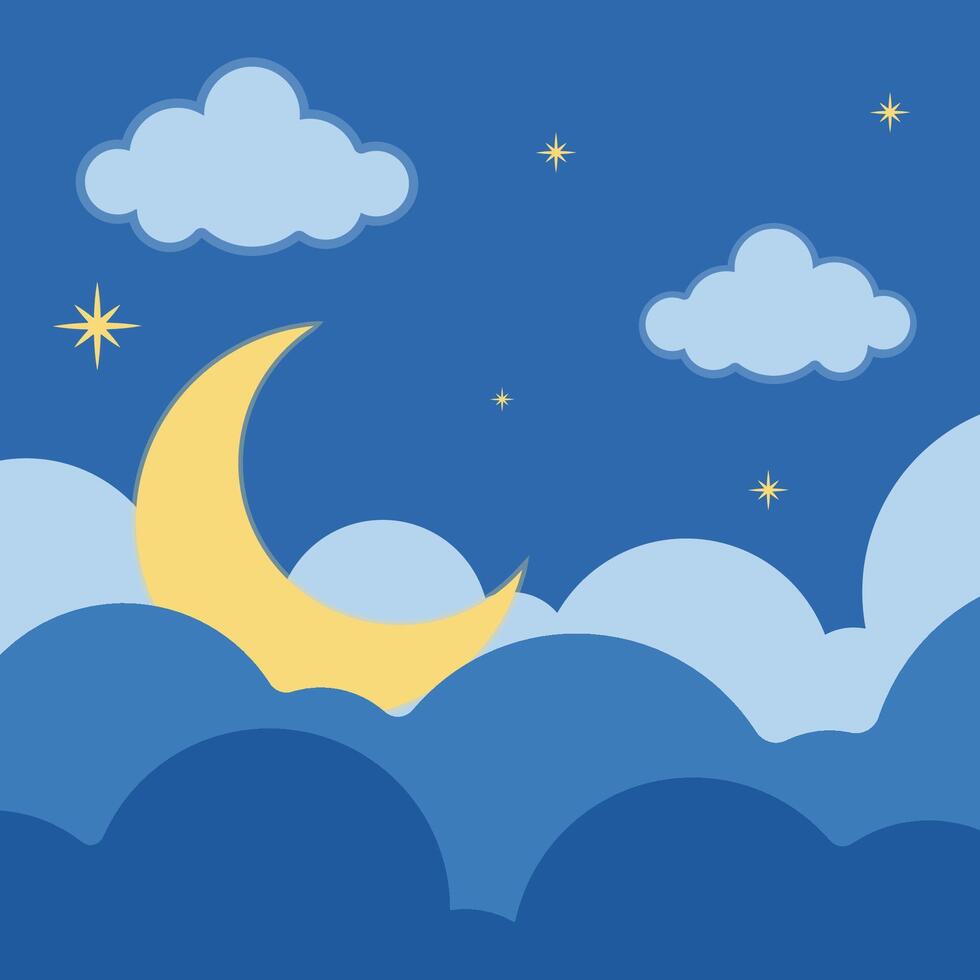 lunar sky night landscaped illustration template graphic design . moon and nature night view sign or symbol for adventure and wanderlust travel business vector