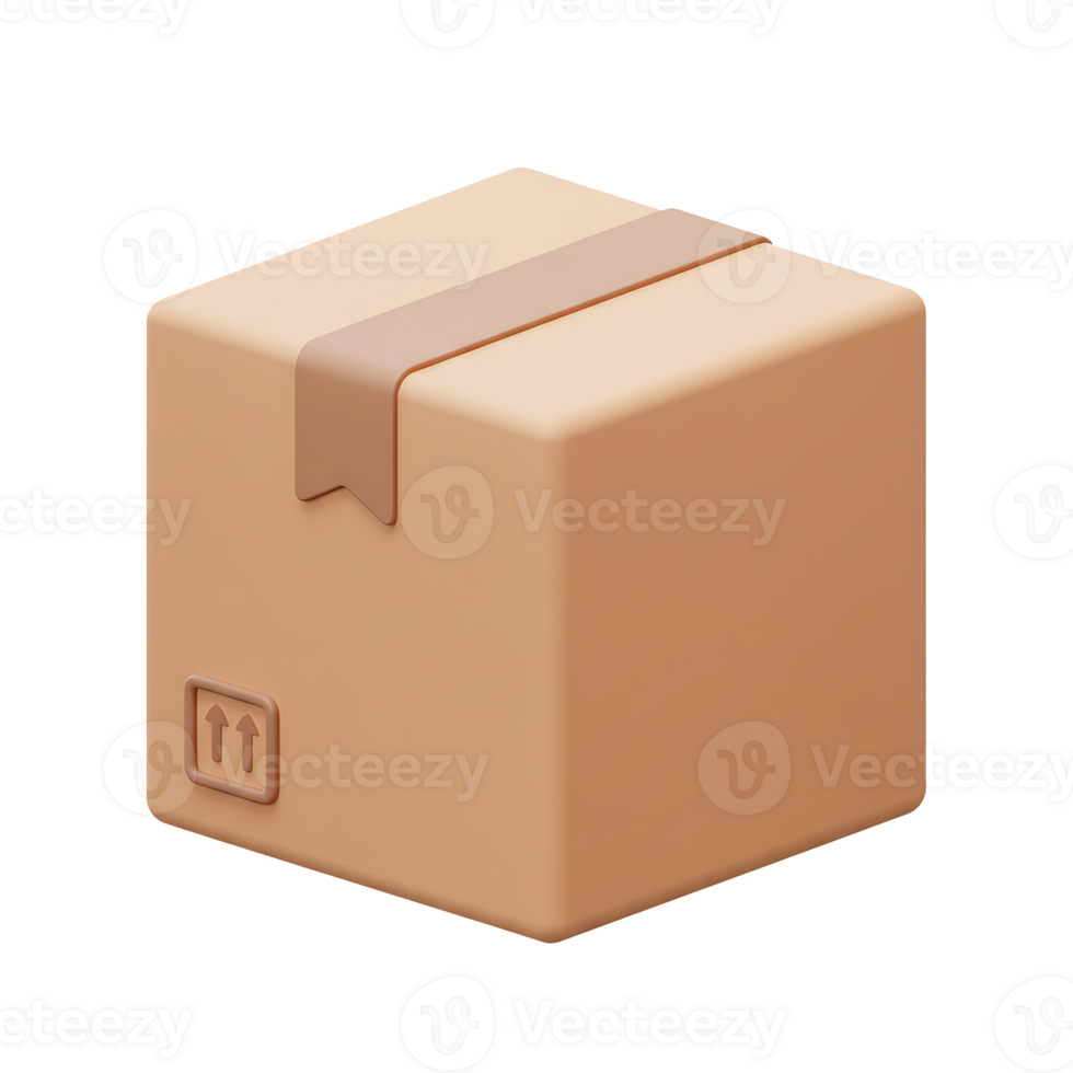 Rendered illustration of a shipping box in a minimalist cartoon style used for delivery and distribution of packages png