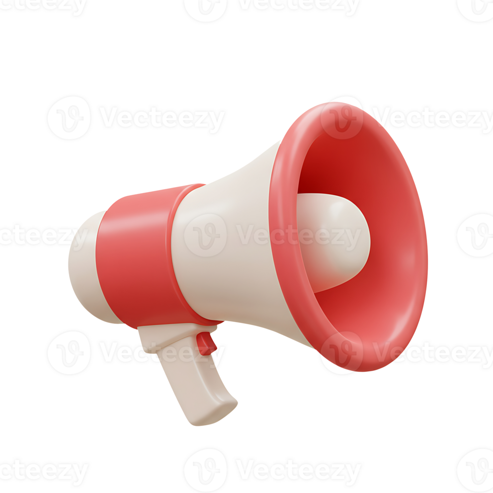 Red and white 3d megaphone icon illustrating communication announcement and marketing concepts in a modern style png
