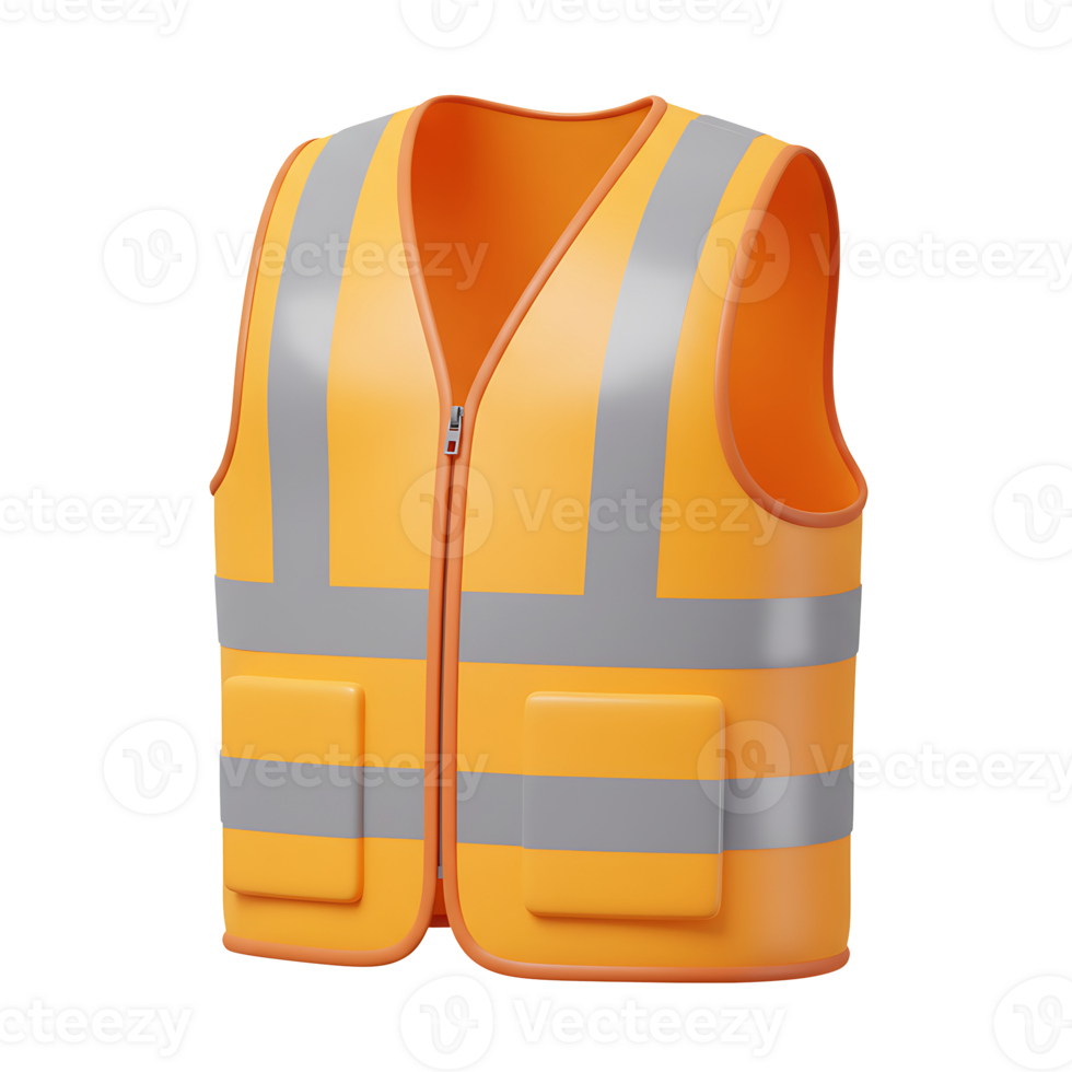 3d rendering of a bright orange safety vest with reflective stripes designed for workplace safety and high visibility png