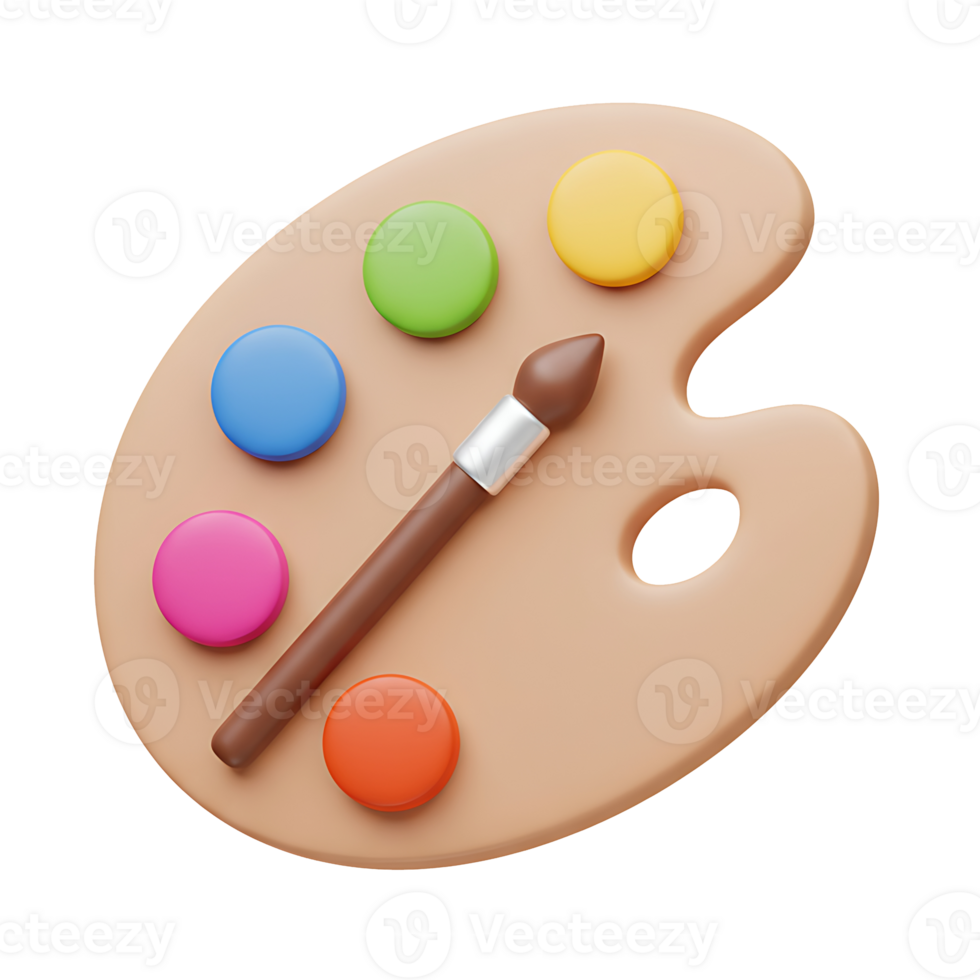 A vibrant illustration of a colorful artist's palette with a paintbrush showcasing creative art and design elements. png