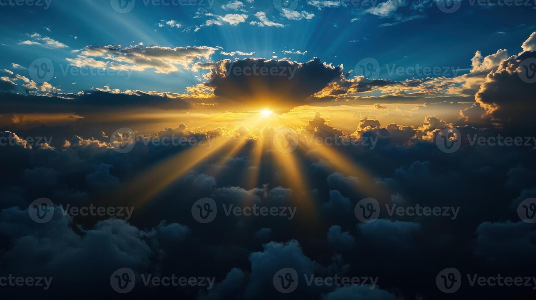 Sun shining through clouds in the sky photo