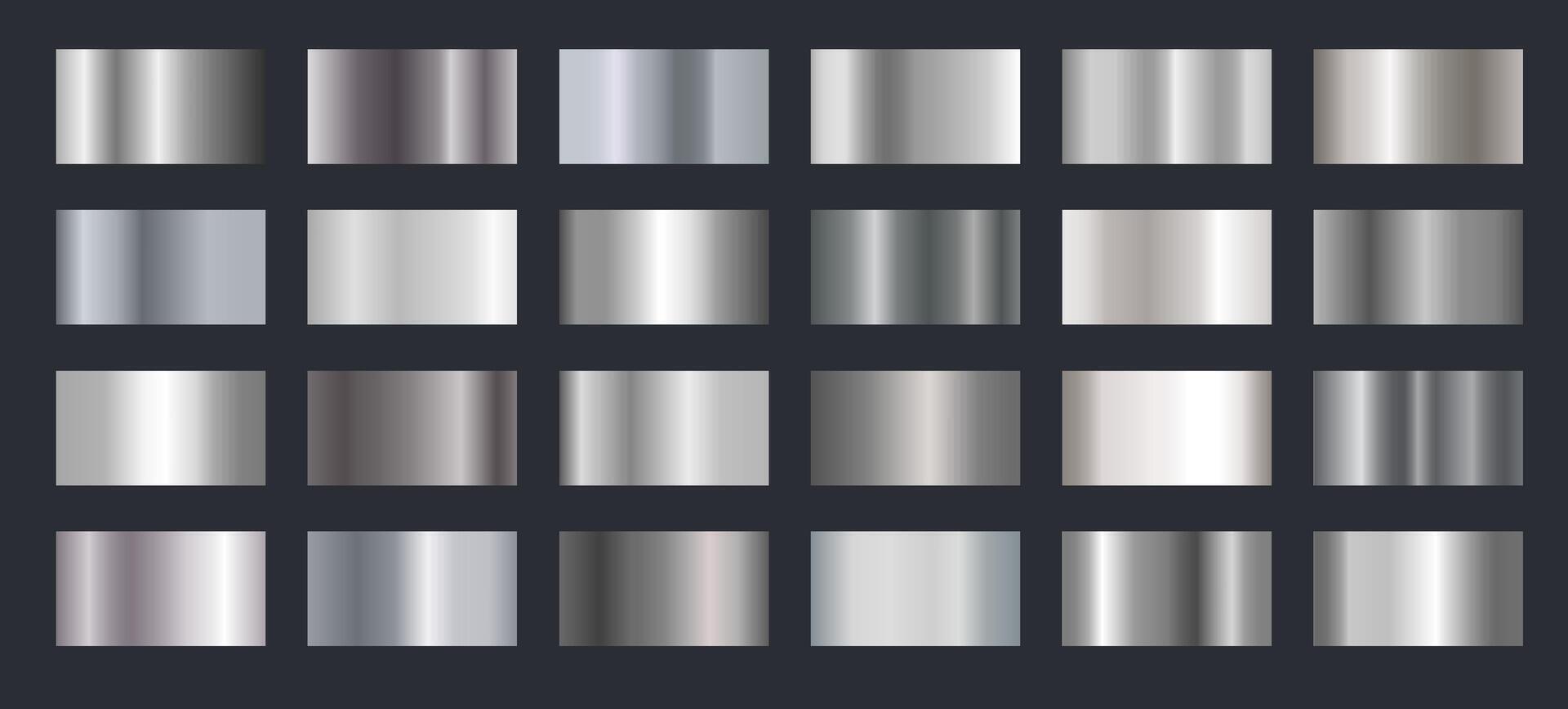 Silver gradients. Steel metallic shiny gradient effect, chrome metal frame. Metal foil texture for glossy banner and premium label. luxury plate with reflection set vector
