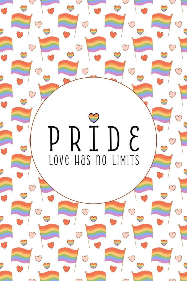 Pride Poster with Rainbow Flags, Hearts, and Love Message vector