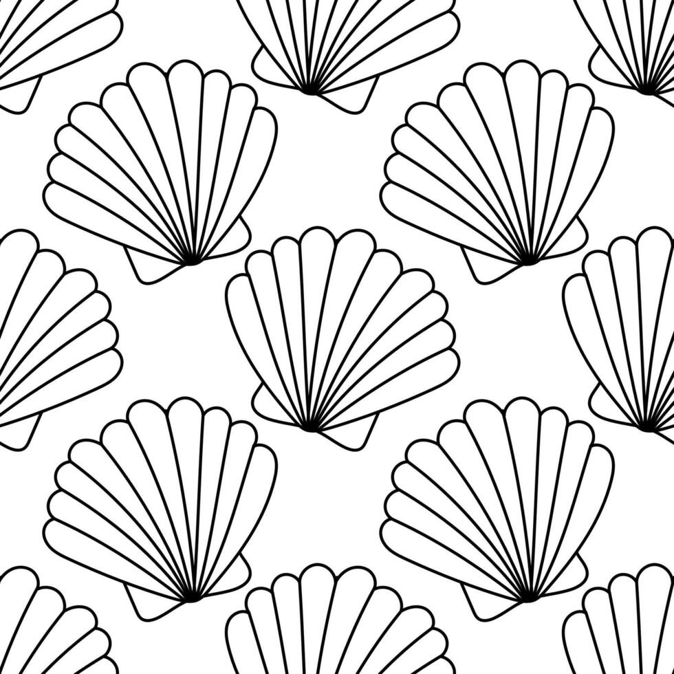 Simple black and white seamless pattern with sea shells vector