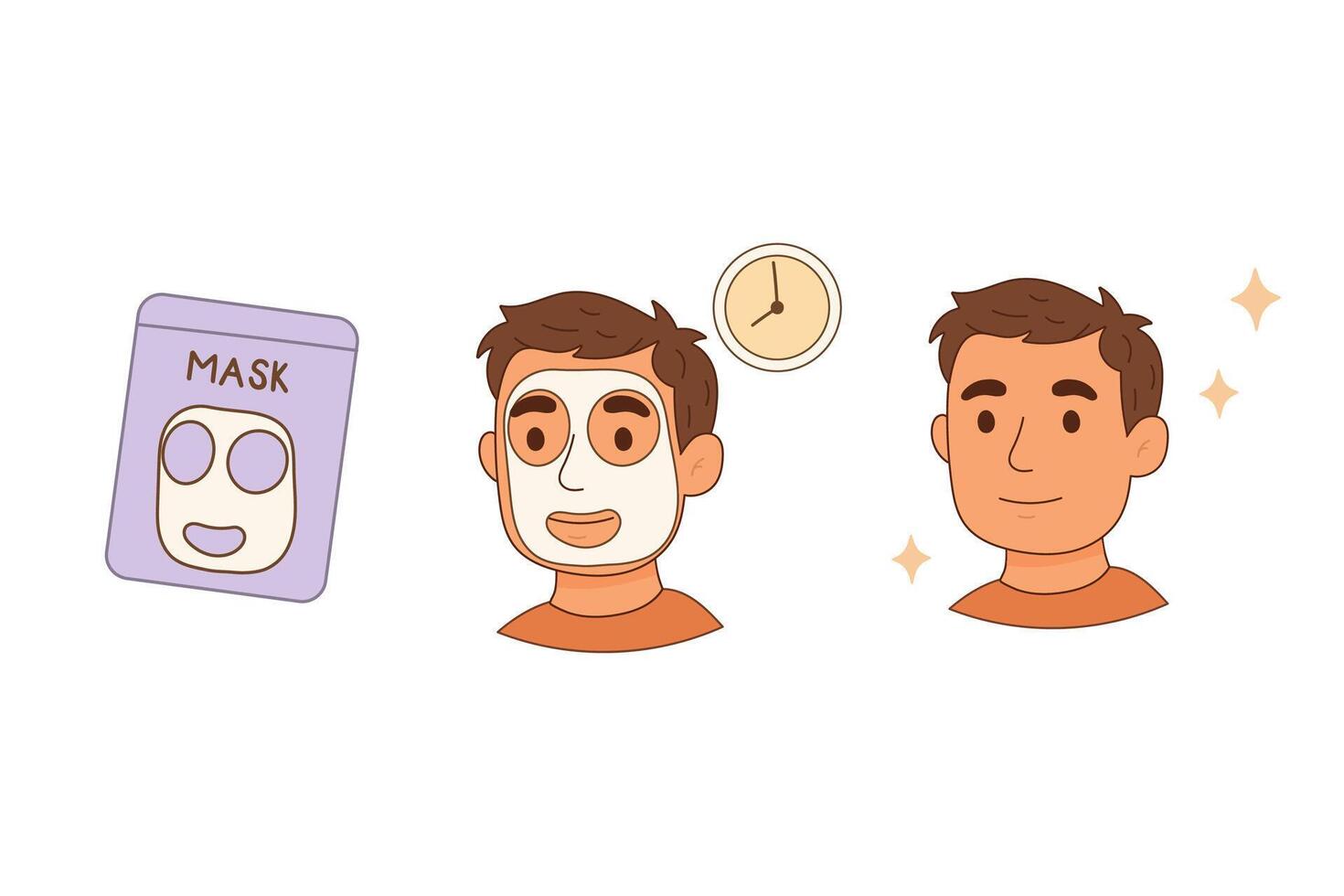 Facial sheet mask steps for men cartoon style vector