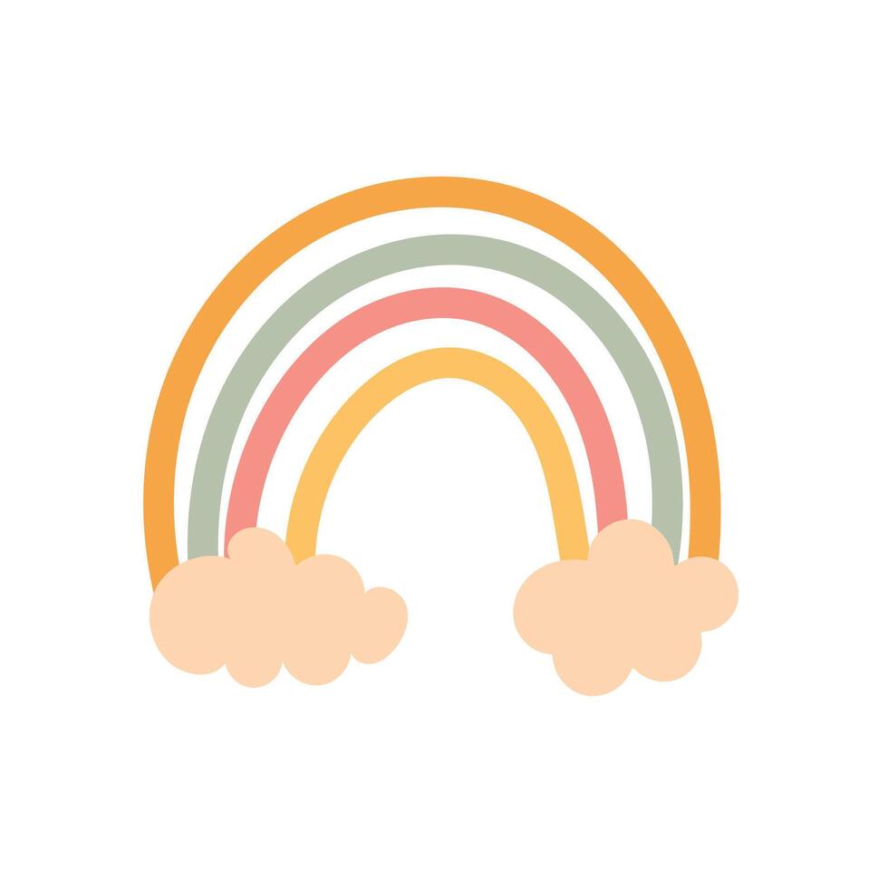 Boho pastel rainbow with soft clouds at ends vector