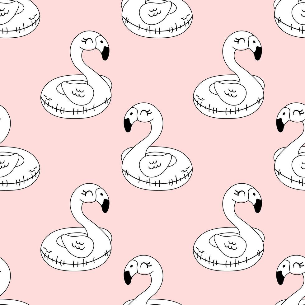 Flamingo float seamless pattern in line art for coloring vector