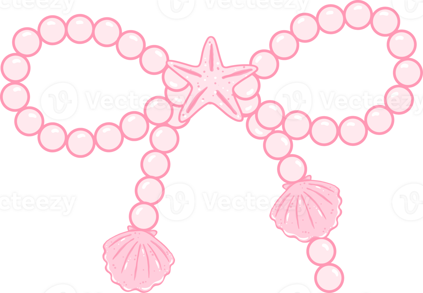 Cute Pearl Bow Shell Girly Summer Bow Doodle Hand Drawn png