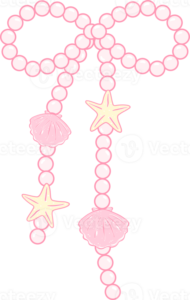 Girly Pearl Ribbon Bow Shell Girly Summer Bow Doodle Hand Drawn png