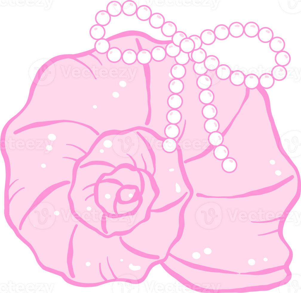 Coquette Pink Curl Seashell with Pearl Ribbon Bow Hand Drawn png