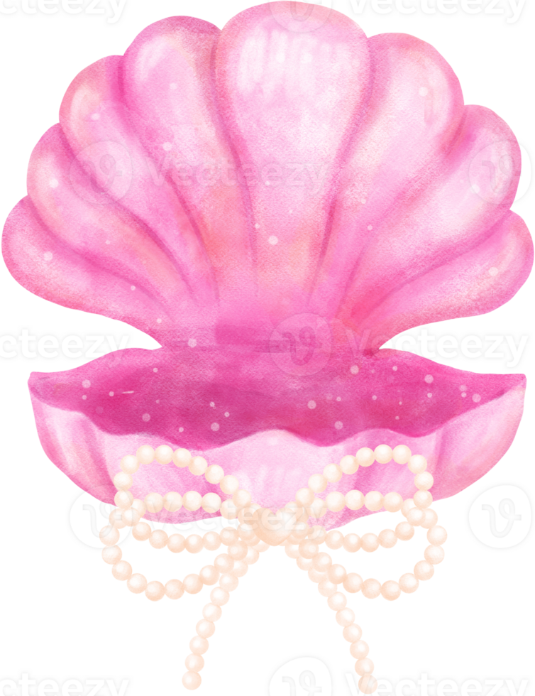 Pink Coquette Open Clam Seashell with Pearl Bow watercolour png