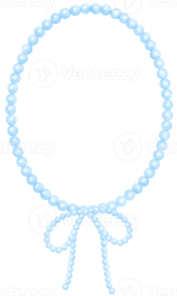 Playful Blue Pink Pearl Frame Oval Shape with ribbon bow watercolor png