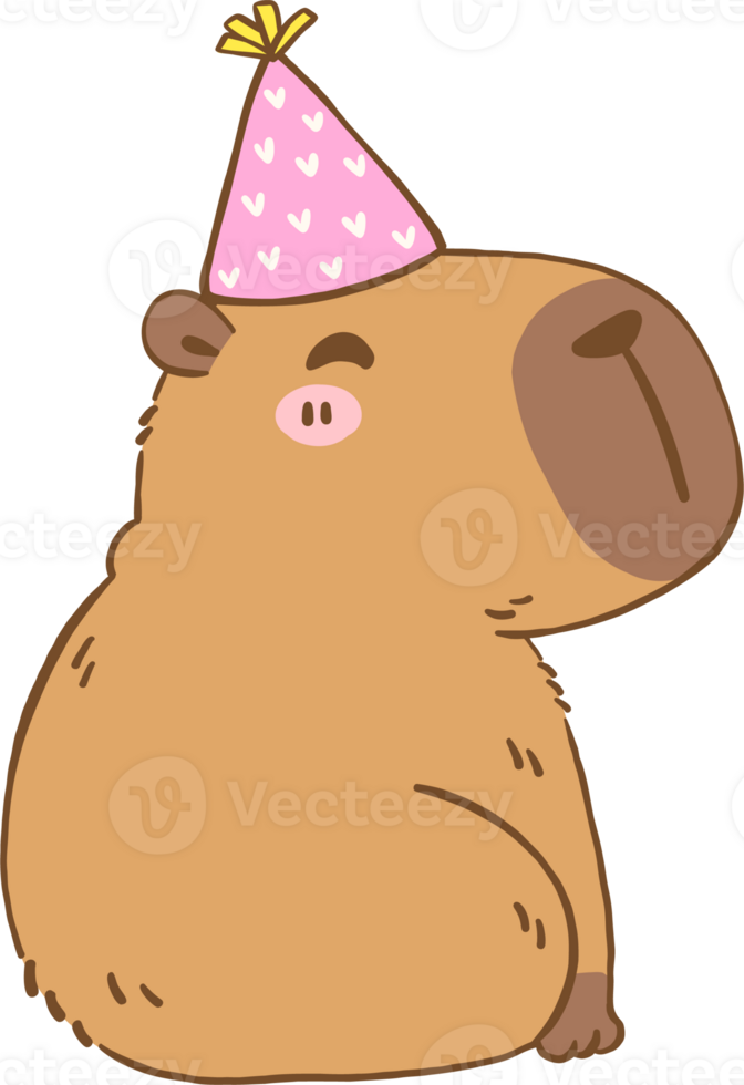 Cartoon Bithday Capybara Wearing a Party Hat png