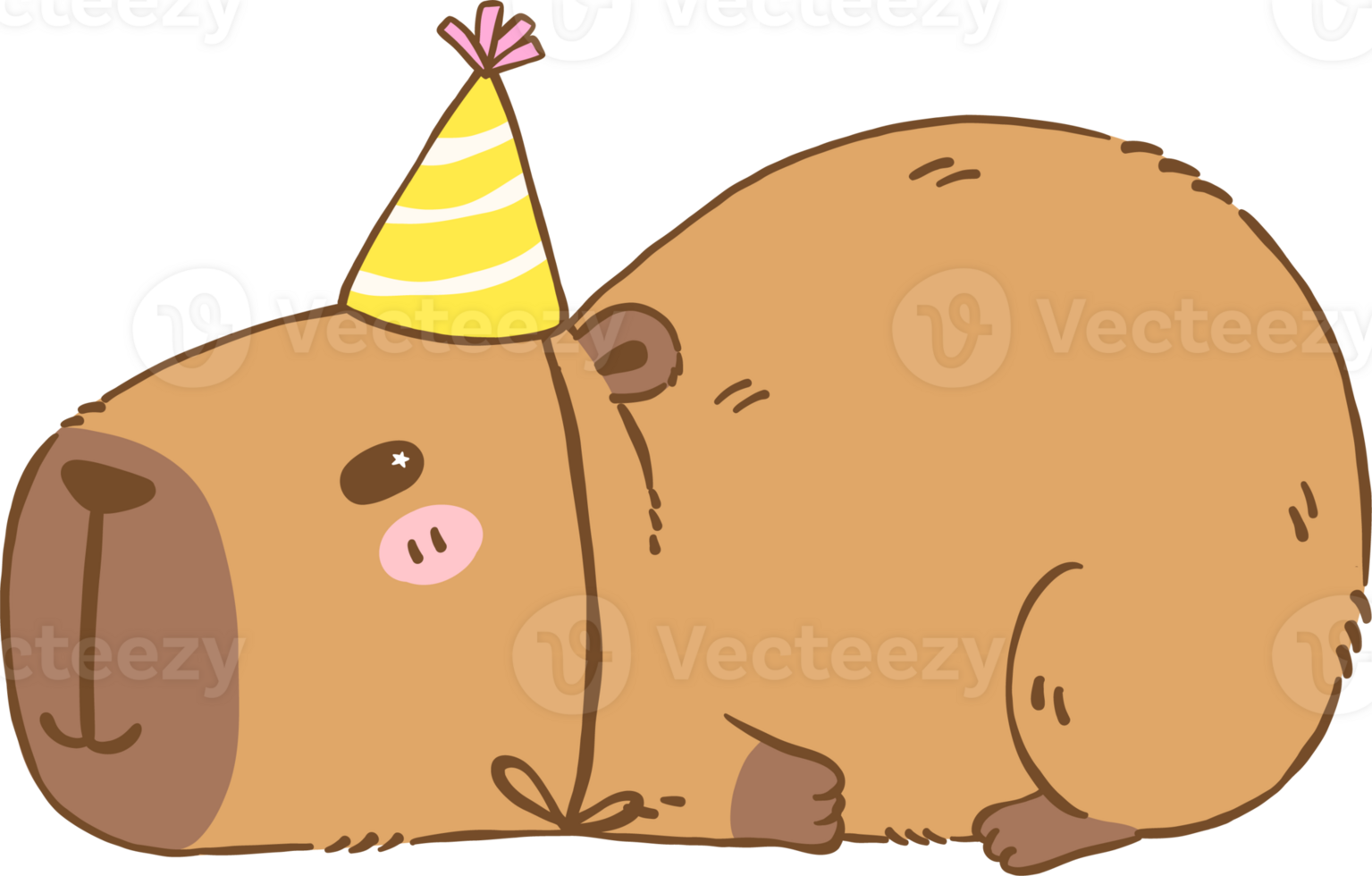 Birthday Capybara wearing party hat cartoon doodle png