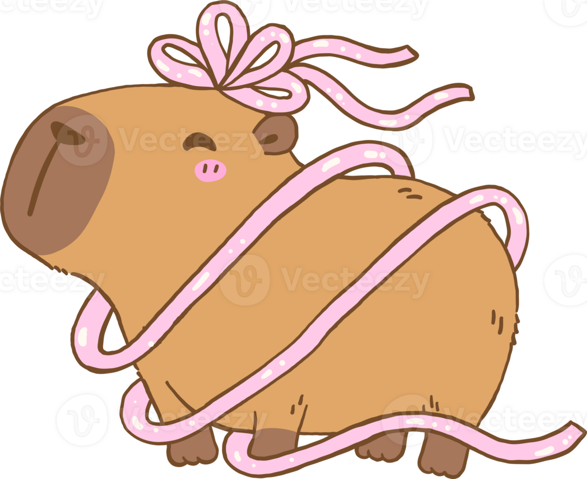 Birthday Capybara tangled in streamers cartoon doodle png